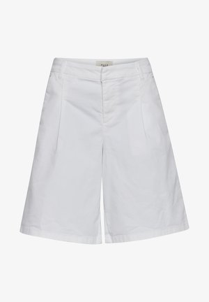 Weiße Baumwollshorts mit maßgeschneidertem Design, ausgestattet mit Vorderfalten, seitlichen Taschen und einer glatten Textur. Gerade Beinöffnung.