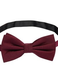 Vinröd sidenfluga med ett strukturerat mönster och en central knut, fäst vid ett justerbart svart band. Formen är klassisk och symmetrisk.