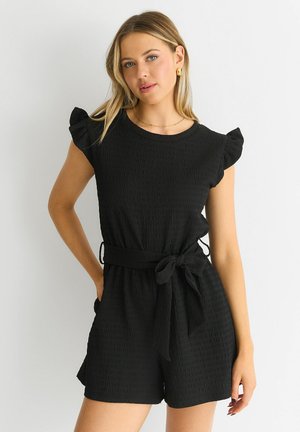 STRETCH TEXTURE FRILL ELASTICATED WAIST PLAYSUIT - Jumpsuit - black
