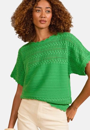 Love & Roses SCALLOP STITCH GROWN ON SLEEVE - Triko s potiskem - green