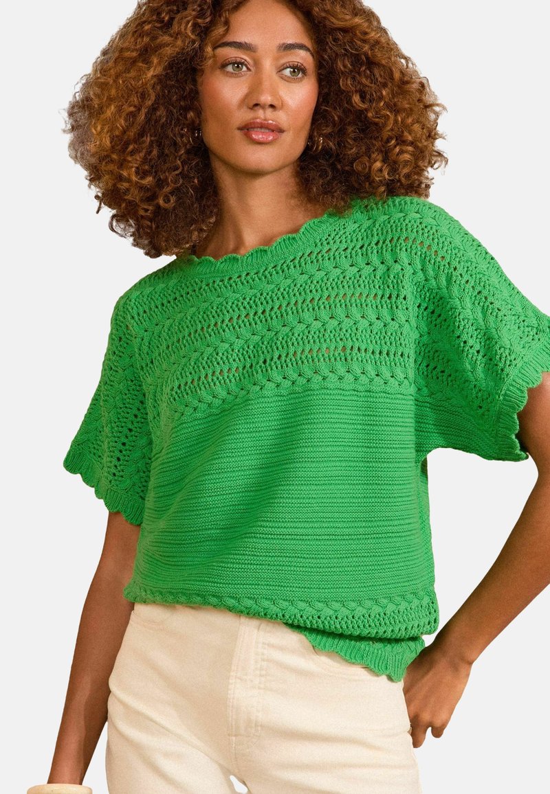 Love & Roses SCALLOP STITCH GROWN ON SLEEVE - Marškinėliai su spaudiniu - green