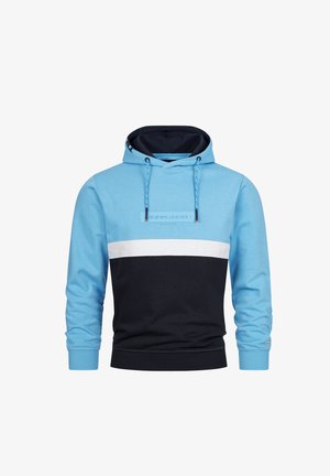 Hettegenser med lyseblå, hvite og marineblå fargeblokker. Laget av mykt stoff med snor og ribbede ermer. Strukturert logo-detalj.