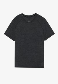 Athletisches Kurzarm-T-Shirt für Herren in Dunkelgrau. Hergestellt aus leichtem, strukturiertem Gewebe mit Rundhalsausschnitt und Raglanärmeln.