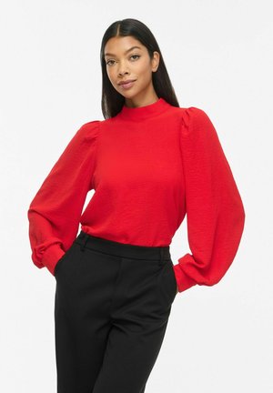 VILA, LONG SLEEVED TOP VIPALLAS HIGH NECK - Blouse - racing red