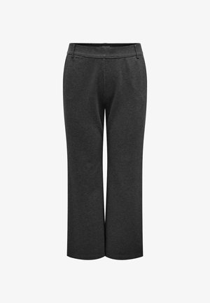 Gray wide-leg pants with a soft texture, an elastic waistband, and no visible closures or pockets. The fabric appears lightweight and casual.