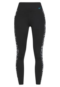 Černé legíny s vysokým pasem, se vzorovanými bočními panely. Vyrobené z elastického materiálu, s malým modrým logem na pase.