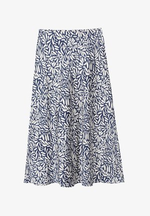 Marineblauer Rock mit einem weißen Blattmuster, aus leichtem Stoff gefertigt, mit einem ausgestellten Design und elastischem Bund.