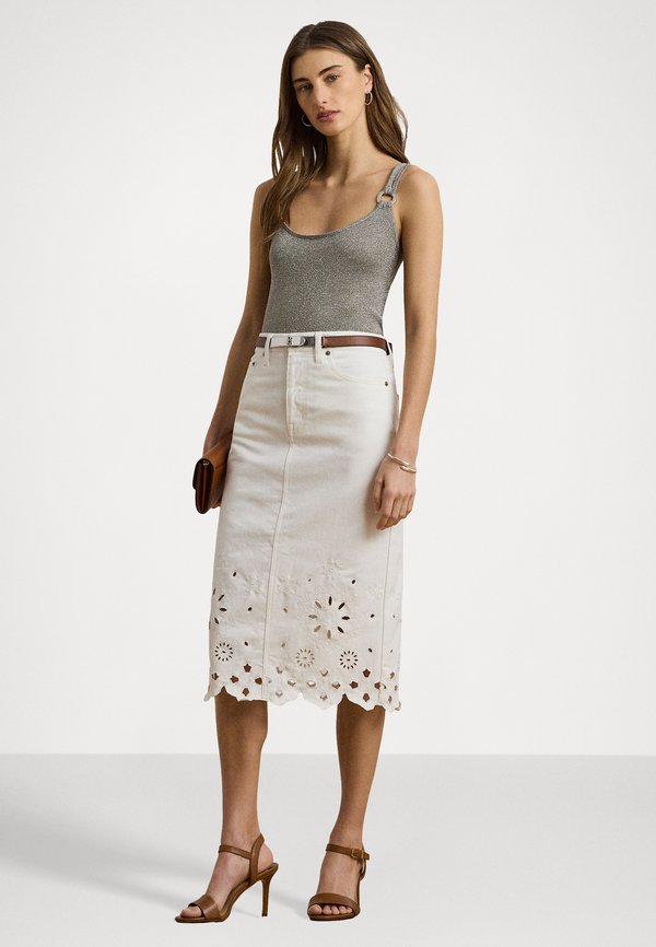 EYELET DENIM MIDI SKIRT - Denim skirt2