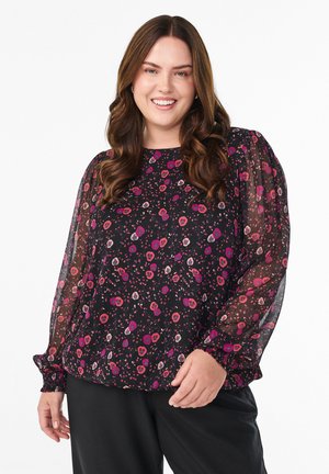 GEBLÜMTE TRANSPARENTEN ÄRMELN - Bluza - black wflower