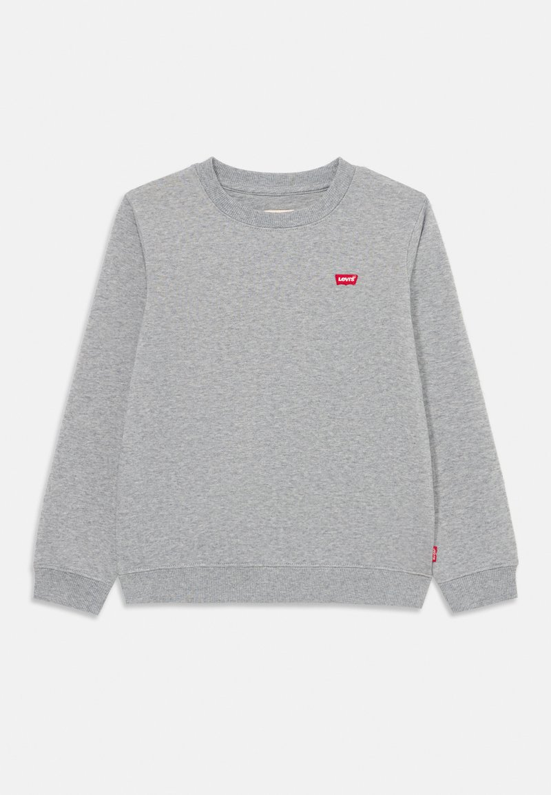 Siv sweatshirt iz bombažnega materiala z dolgimi rokavi, rebrastimi manšetami, okroglim izrezom in majhnim rdečim logotipom Levi's na prsih.