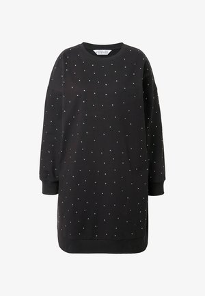 Zwarte sweatshirt jurk met lange mouwen, versierd met kleine gelijkmatig verdeelde zilveren studs, geribbelde manchetten en een ronde halslijn.