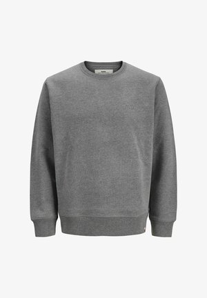 Sweatshirt gris en mélange de coton, avec un col rond, des poignets et un ourlet côtelés. Logo en relief subtil sur le devant. Coupe classique.