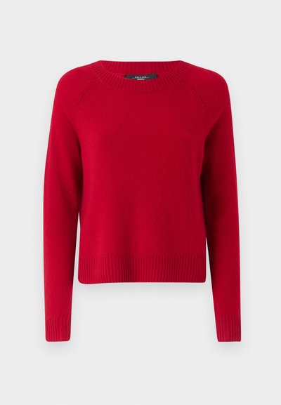 Κόκκινο πλεκτό πουλόβερ με μακριά μανίκια, ραμμένο λαιμό και στρίφωμα, με κλασικό σχέδιο crew neck. Απαλή υφή, άνετη εφαρμογή.