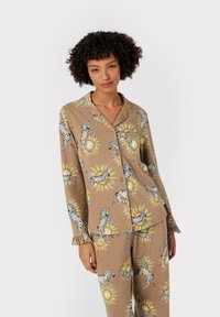 Chelsea Peers FRILL ZEBRA PRINT LONG SET - Pyjama - brown