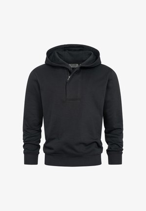 INDICODE JEANS, INJUMPY HALF ZIP KAPUZENPULLOVER - Felpa con cappuccio - black