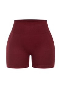 Bordeaux hoge taille shorts van rekbaar materiaal, met een naadloos ontwerp en een gladde textuur, geschikt voor sportkleding.