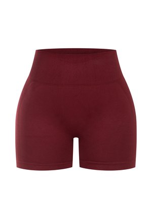 Bordeaux hoge taille shorts van rekbaar materiaal, met een naadloos ontwerp en een gladde textuur, geschikt voor sportkleding.
