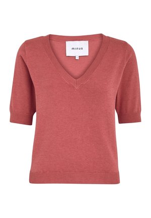 Minus MIMILLA V- NECK KNIT TEE 1 - Basic T-shirt - dusty cedar red melange