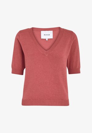 Minus MIMILLA V- NECK KNIT TEE 1 - Navadna majica - dusty cedar red melange