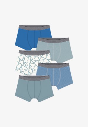 Penki vyriškų boksininkų poros įvairių mėlynų ir baltų atspalvių, su dryžuotais ir Eifelio bokšto raštais, kontrastingomis juosmens juostelėmis.