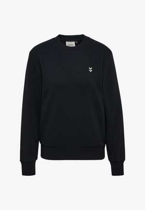 Zwarte sweatshirt van een katoenmix, met een ronde hals, lange mouwen, ribgebreide cuffs en zoom, en een klein chevronlogo op de borst.