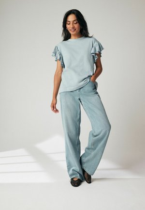 Next SPARKLE STUD RUFFLE SLEEVE- REGULAR FIT - Tričko s potlačou - teal blue