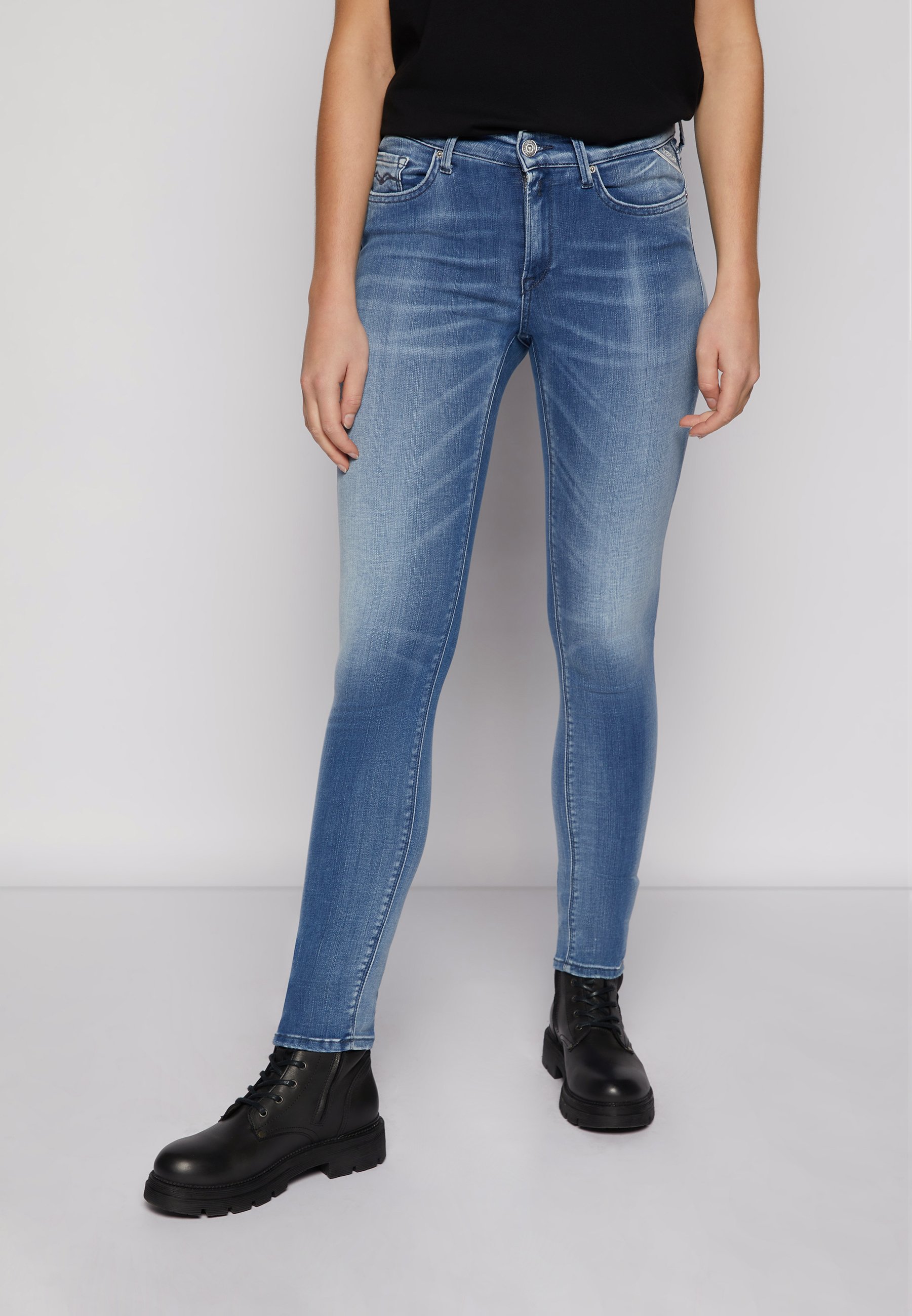 Jeans Skinny Vita Alta REPLAY - Luzien White Shades, Denim Elastico Comfort, Per Donna