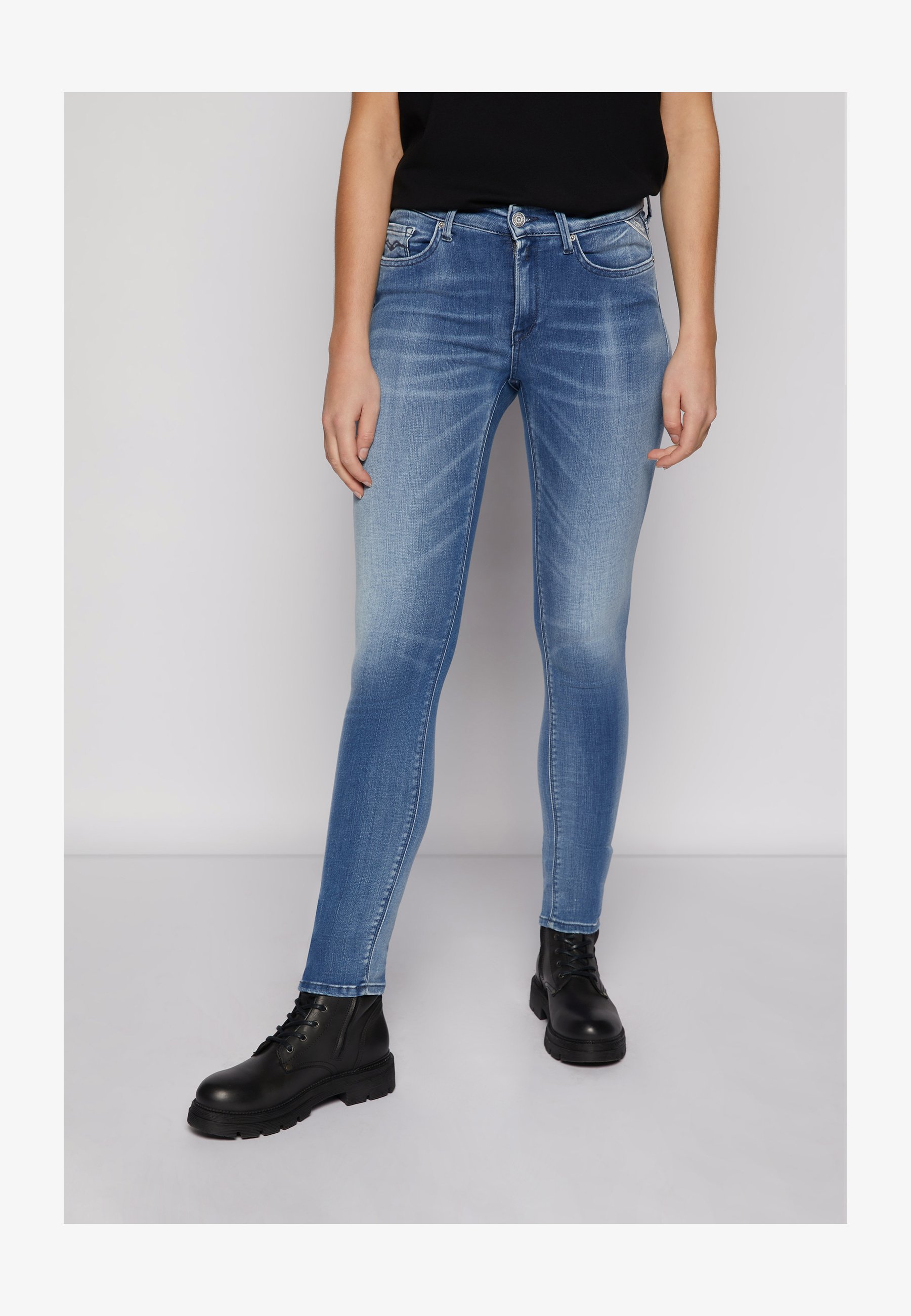 Jeans Skinny Vita Alta REPLAY - Luzien White Shades, Denim Elastico Comfort, Per Donna