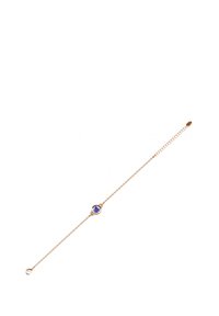 Bracciale in oro con una pietra blu rotonda al centro, dal design delicato e dalla lunghezza regolabile. Stile semplice ed elegante.