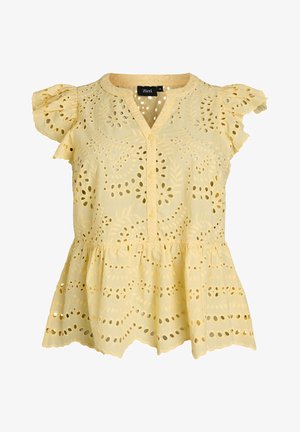 Zizzi, ÄRMELLOSE BLUSE AUS LOCHSTICKEREI MIT RÜSCHEN - Blusa - gelb