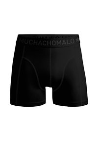 Bóxers negros confeccionados en una tela suave, con una cinturilla ancha y con logotipo, además de costuras detalladas. Sin patrones ni gráficos.