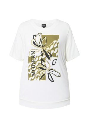 Ulla Popken, T-SHIRT, BLÜTENMOTIV, ZIERSTEINE, RUNDHALS, HALBARM - T-shirt print - off-white