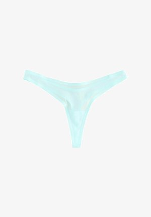 Světle modré tangá vyrobené z měkké látky, s minimalistickým designem, tenkými boky a pohodlným páskem.