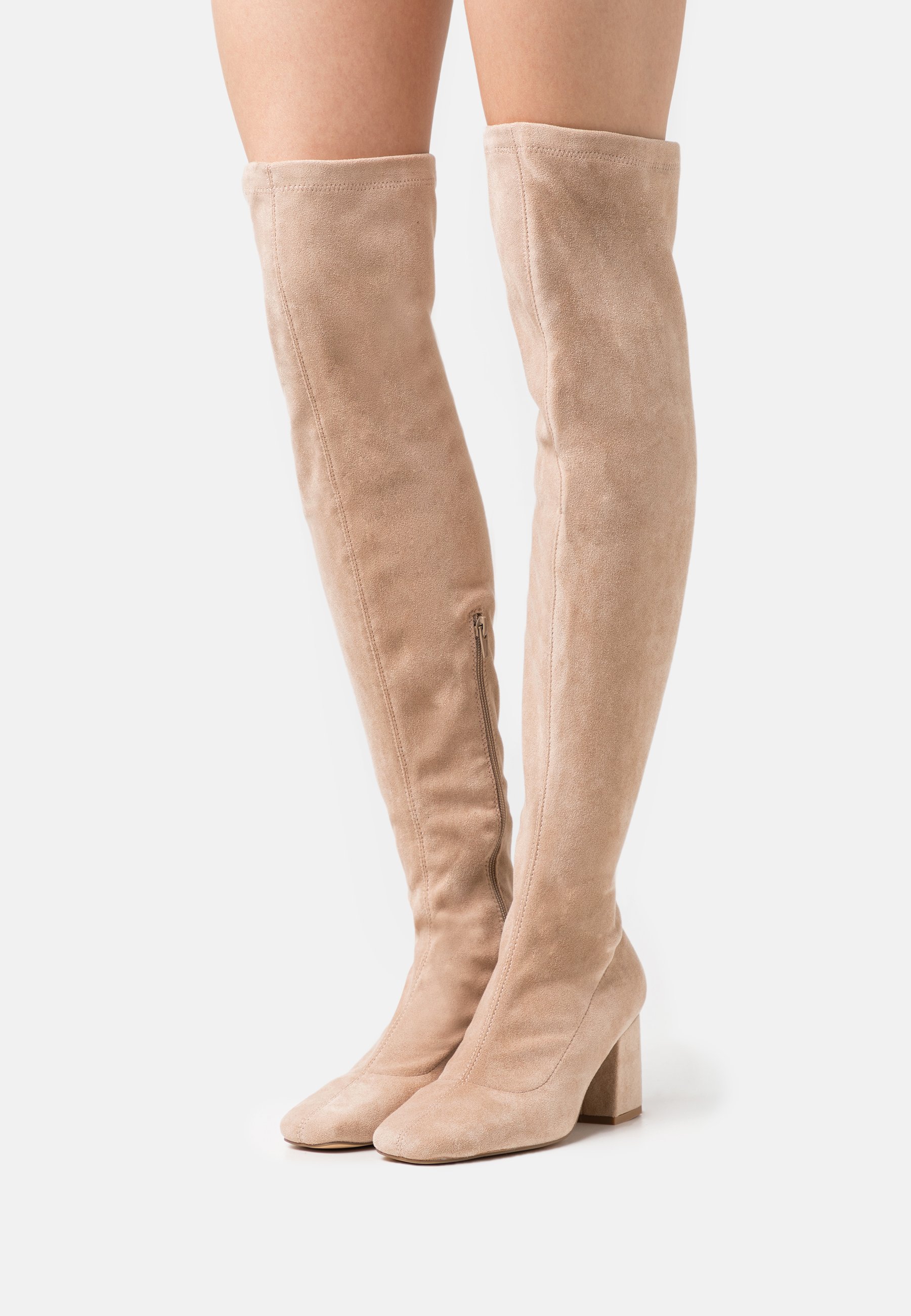Missguided SQUARE TOE BLOCK HEEL SOCK BOOT - Botas mosqueteras - sand/beige  - Zalando.es