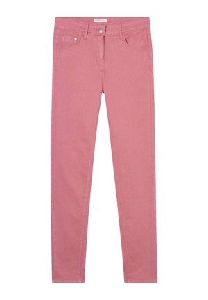 Różowe dżinsy z denimu o wąskim kroju, z klasycznym stylem pięciu kieszeni i subtelnymi detalami przeszyć.