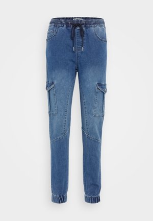 Denim-Jogginghose in Mittelblau, mit einem elastischen Bund und Kordelzug, seitlichen Taschen und gerippten Bündchen an den Knöcheln.