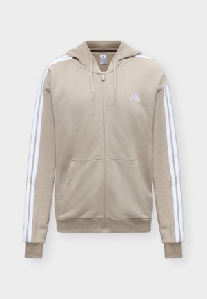 adidas Sportswear, ESSENTIALS 3-STRIPES FRENCH TERRY FULL-ZIP HOODIE - Суитшърт с цип - khaki three/white