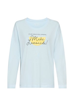 Light blue long-sleeve shirt with a lemon graphic and the text "If life gives you lemons, Make Lemonade!" printed on the front.