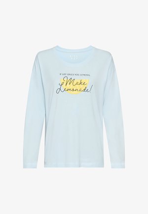 Light blue long-sleeve shirt with a lemon graphic and the text "If life gives you lemons, Make Lemonade!" printed on the front.
