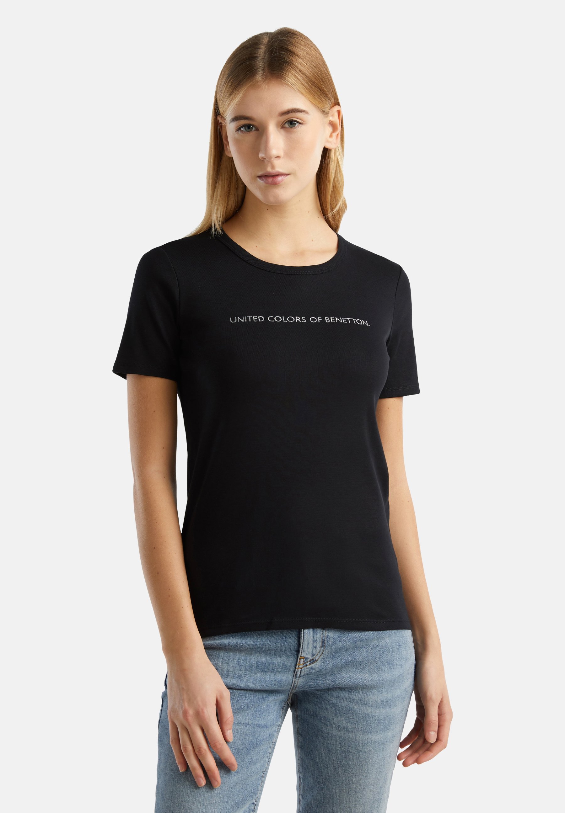 United Colors Of Benetton T-shirt Donna Girocollo In Cotone Devorè - Taglia Unica (Over Fit)