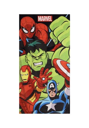 Four Marvel superheroes—Spider-Man, Hulk, Iron Man, and Captain America—pose dynamically with the Marvel logo above them.