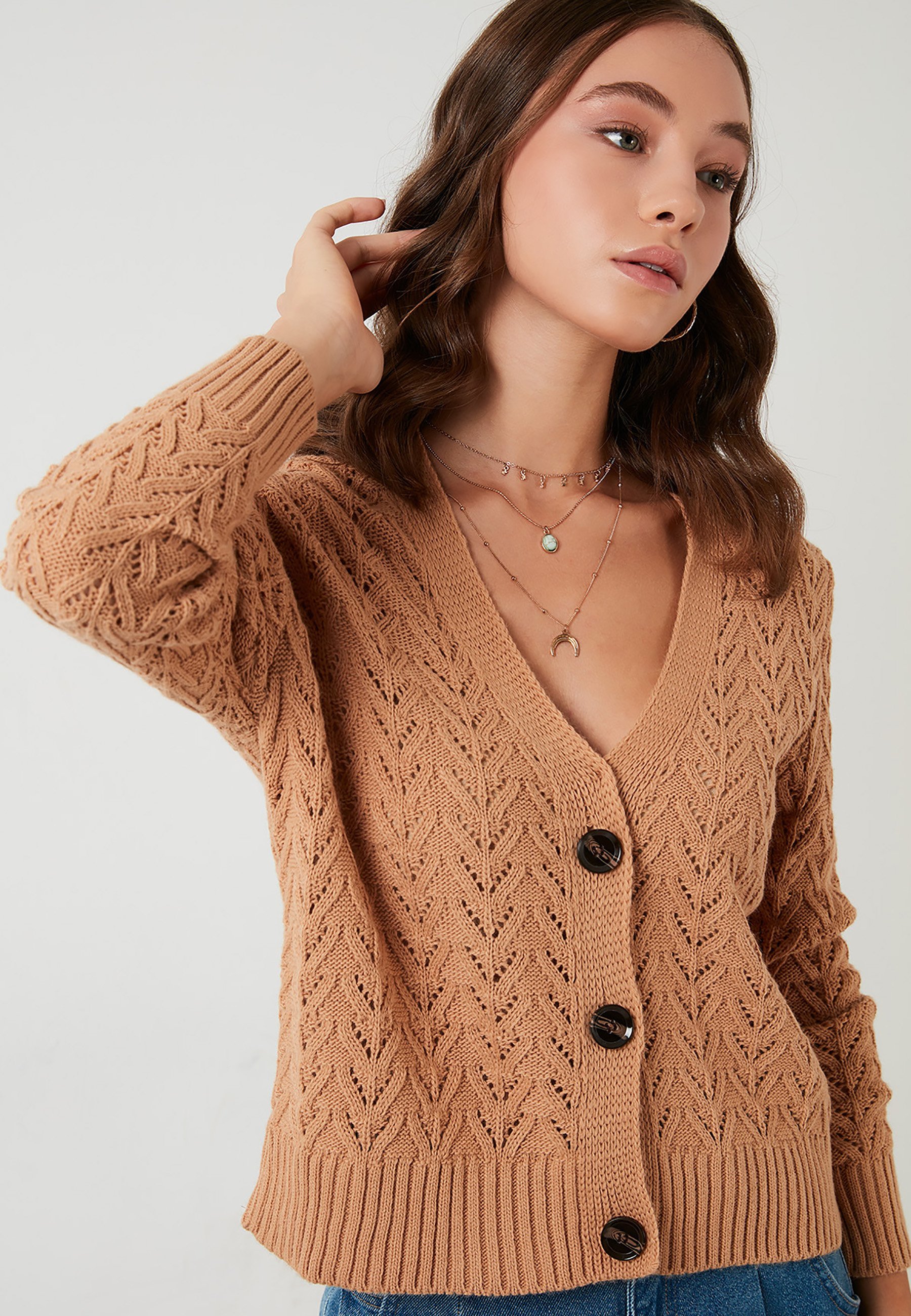 LELA V-NECK - Cardigan - camel - Zalando.ie