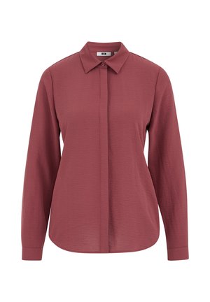 Overhemd met lange mouwen en knoopsluiting, gemaakt van textuurstof in een diepe rozekleur. Heeft een klassieke kraag en een rechte zoom.