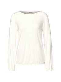 T-shirt à manches longues et col rond en blanc uni. Fabriqué en tissu léger avec une texture lisse. Poignets extensibles et design à coupe décontractée.