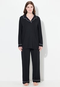 Ulla Popken ZIERPASPELN LANGARM SET - Pigiama - black