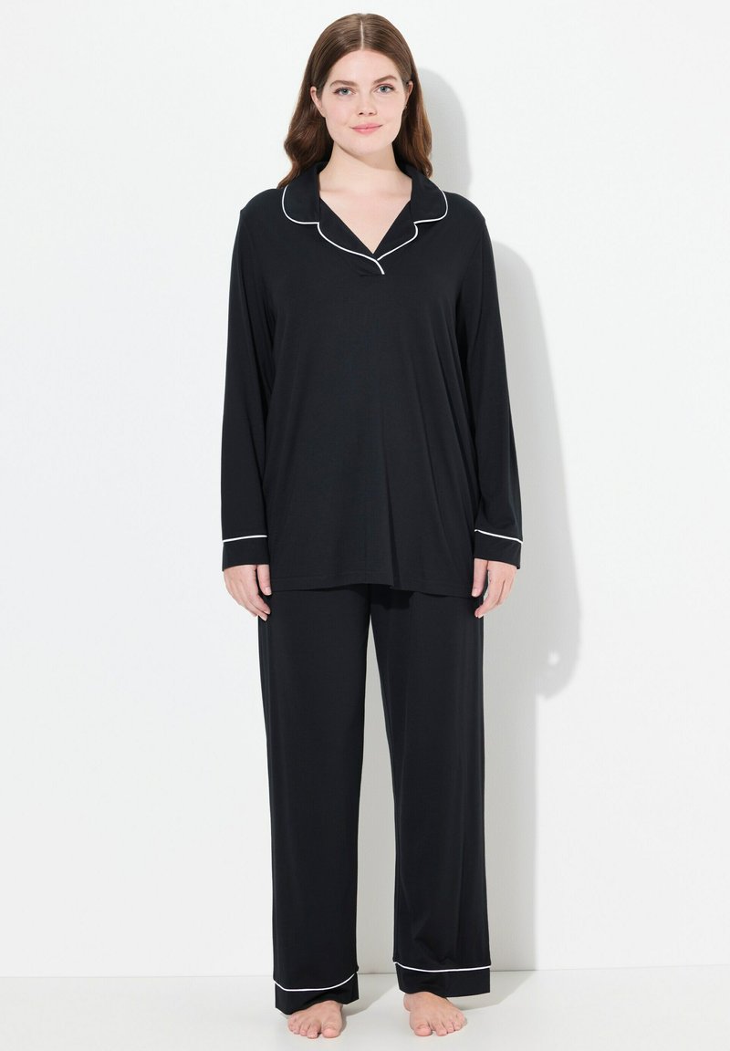 Ulla Popken ZIERPASPELN LANGARM SET - Pigiama - black