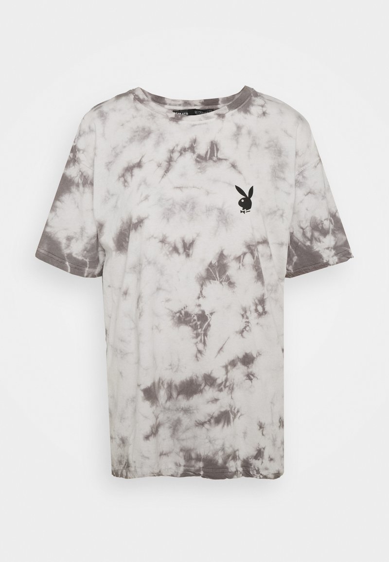 Missguided PLAYBOY TIE DYE OVERSIZED - T-shirt z nadrukiem - charcoal