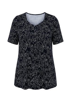 Ulla Popken, SINGLE LINE FLORAL SHORT SLEEVE TEE - T-Shirt print - black