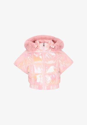 Gewatteerd jack in reflecterend roze materiaal met een capuchon gevoerd met bont, korte brede mouwen en een ritssluiting. Voorzien van doorgestikte delen en een geribde zoom.