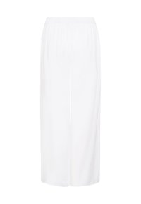 Pantalon blanc à jambes larges avec taille élastique, coupe ample et ourlet à la cheville.